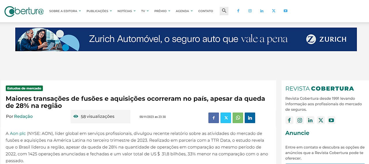 Maiores transaes de fuses e aquisies ocorreram no pas, apesar da queda de 28% na regio